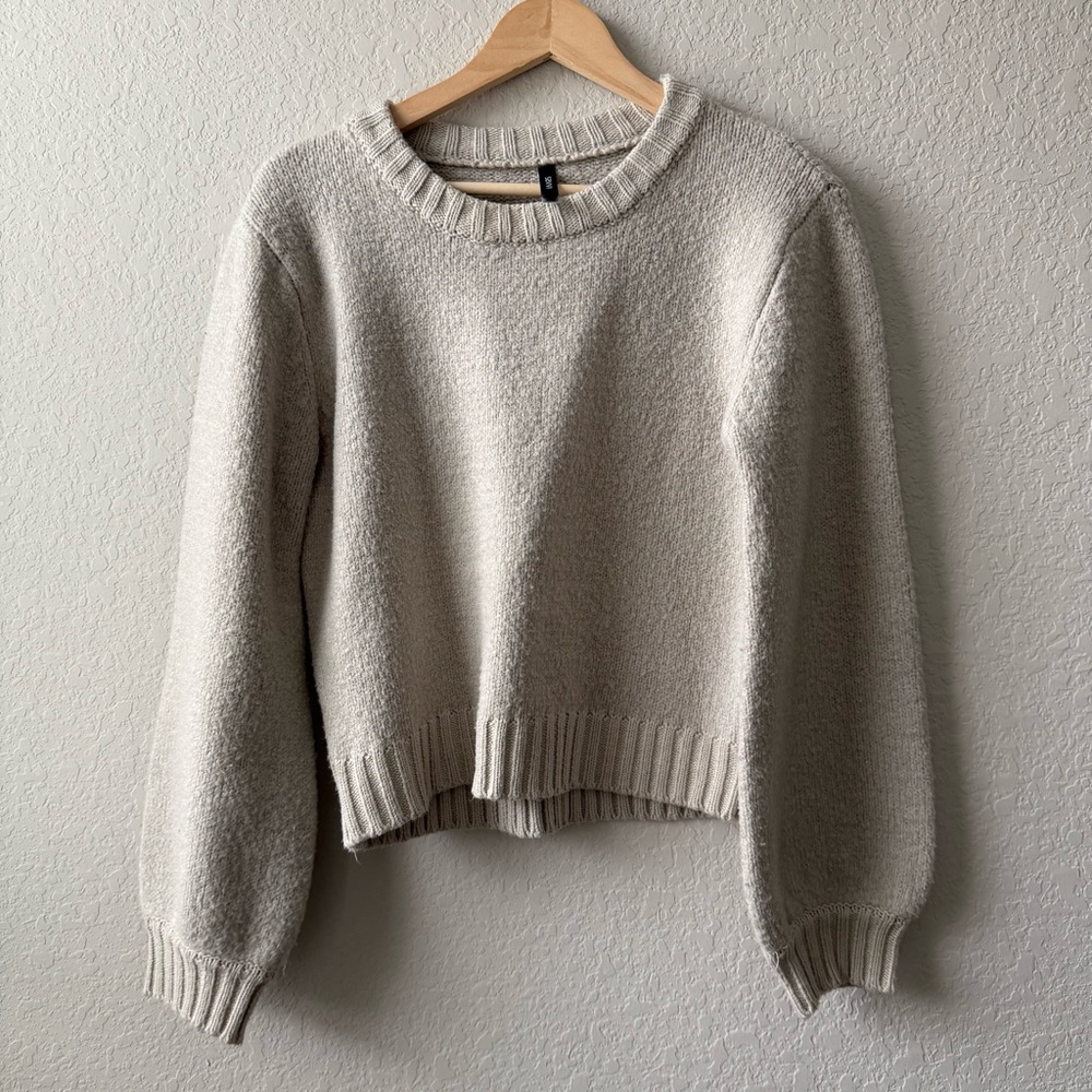 Savvi Cozy Cream Crew Neck Sweater with Wide Sleeves